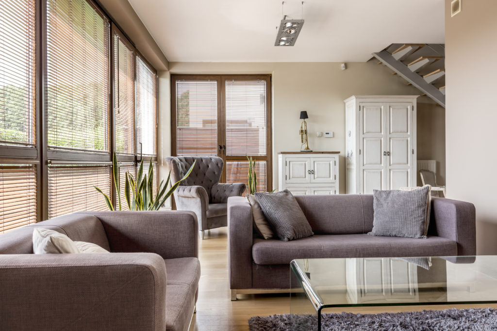 living room with big windows